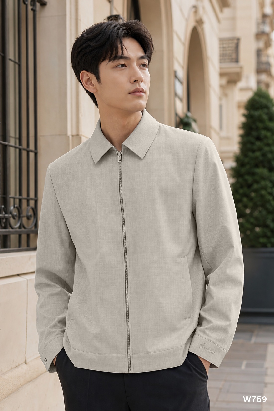 Áo jacket nam cao cấp Santino màu ghi sáng | W759
